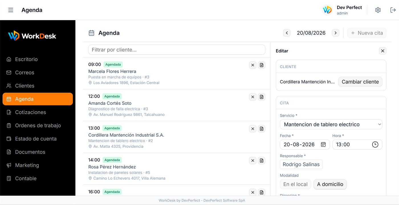Módulo Agenda de WorkDesk
