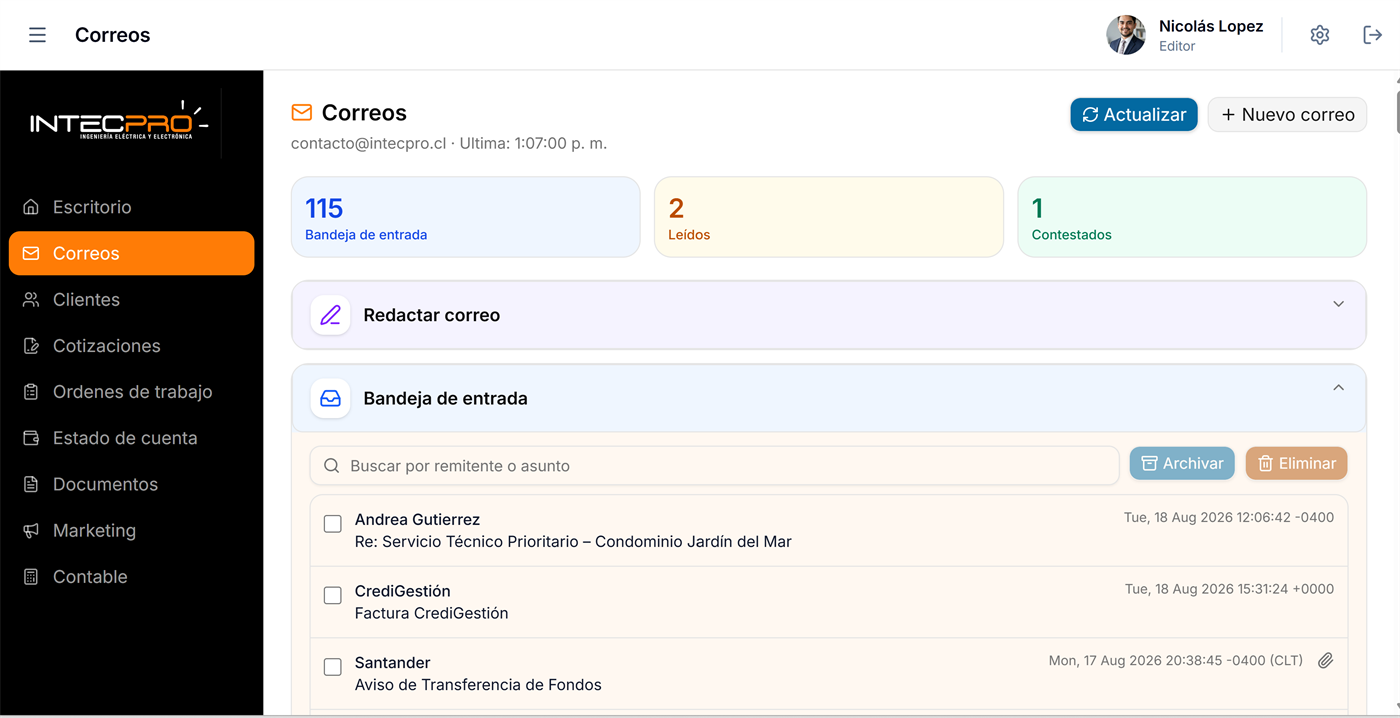 Módulo Correos de WorkDesk