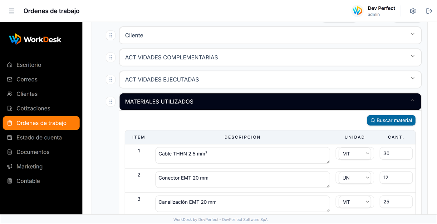 Módulo Órdenes de trabajo de WorkDesk
